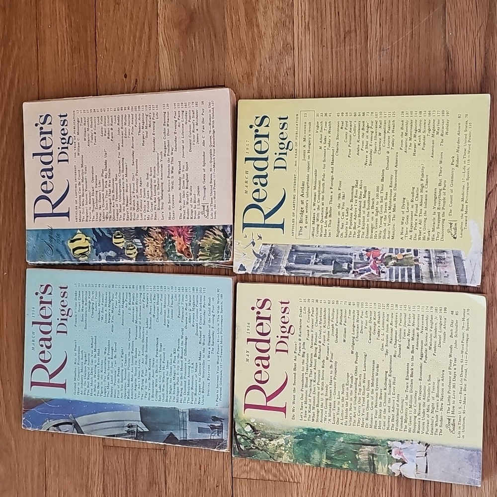 1956 1957 Readers Digest Magazines Lot Qty 4 March, May, Aug 1956 & March 1957